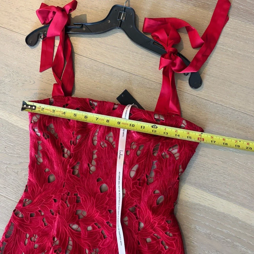 Lulus Ramsey Red Embroidered Tie Strap Maxi Dress Evening Gown Medium NWT NEW - Picture 9 of 12